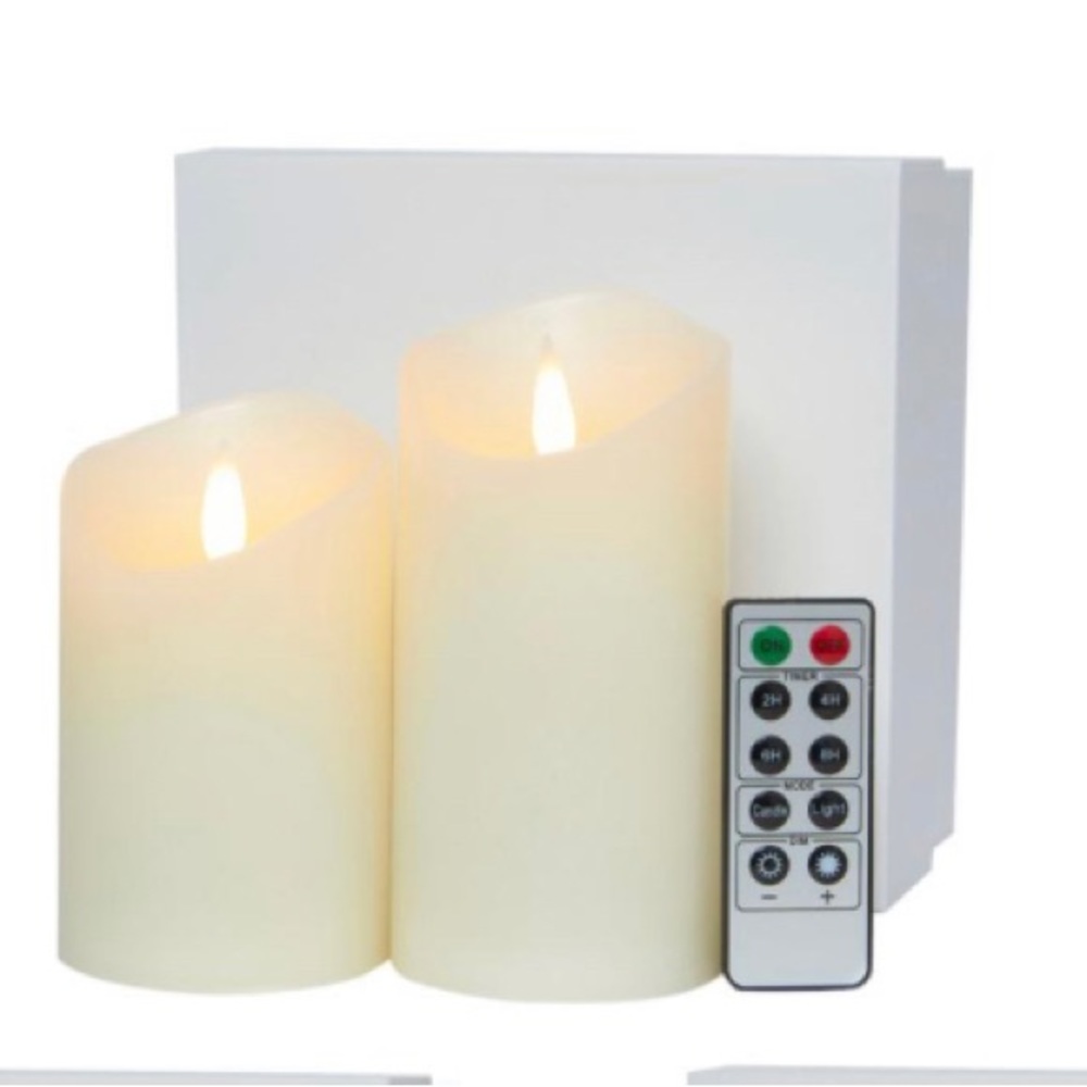Unmatched Brand 2-piece Flickering Flameless Candle Set-Ivory w/Remote NEW